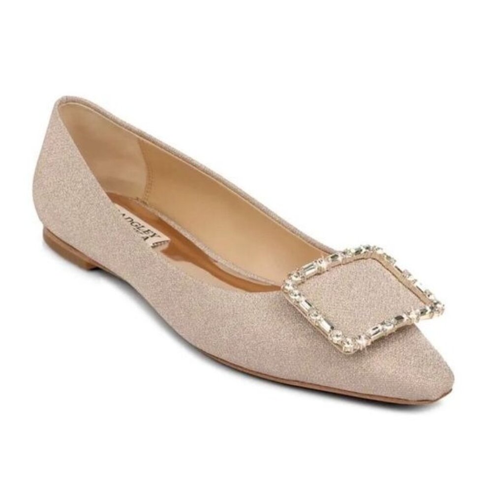 Badgley Mischka Dyanne Square Toe Embellished Flat in Rose Gold Size 8